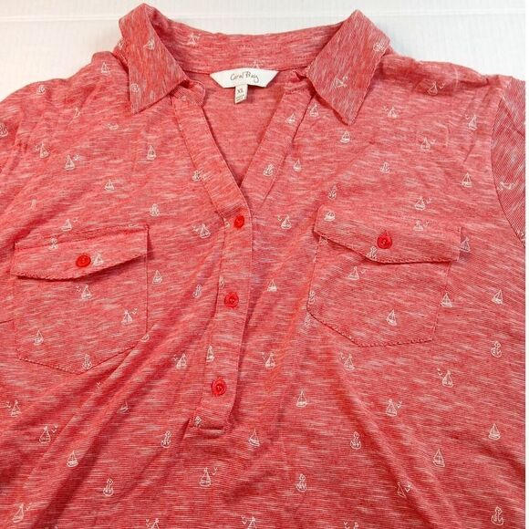 Coral Bay Women's New w/Tags XL Pink & White Sailboat 3-Button Blouse - Picture 2 of 5